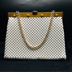 Whiting & Davis White Metal Mesh Bag with Gold Chain